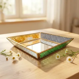 <b>Square</b> <b>Mirrored</b> Storage Tray With Metal Finish In Gold Coloured glass Modern Design For Table Use - Product Image 1