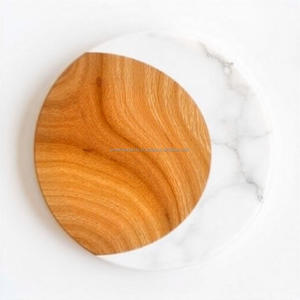 Dessous de verre en bois fait main de qualité supérieure avec incrustation de marbre Design rond élégant pour la cuisine classique de la maison et la décoration de table - Product Image 4