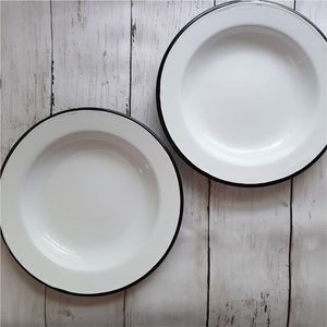 Plato de Presentación de Lujo Esmaltado, Plato de Cena de Metal Vintage, Bandeja de Servicio de Esmalte Blanco para Bodas, Fiestas, Hogar y Decoración de Hoteles - Product Image 5