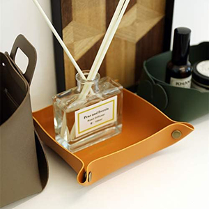Organisateur de bureau en cuir véritable marron avec compartiment de rangement au design moderne pour clés, pièces de monnaie, bijoux, plateau en cuir - Product Image 5