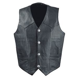 HMB-4870A été cuir gilet à la mode motard gilet Nickel boutons toile vêtements d'extérieur noir couleur gros motos - Product Image 1