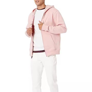 Sudadera con capucha de poliéster polar rosa claro con cremallera completa y cordón ajustable para hombre, color liso, informal, venta al por mayor - Product Image 1