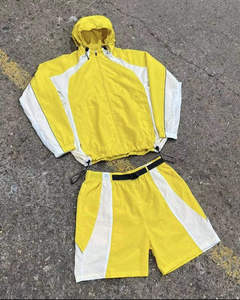 <b>Men</b> Sporty Hooded <b>Tracksuit</b> <b>Shorts</b> Color Blocking Quick Dry Polyester Drawstring Closure Side Pockets Autumn Wear - Product Image 4