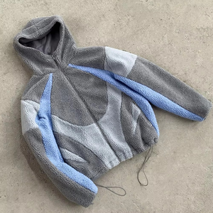 High Quality Custom Streetwear Color Block Hoodies Oversized Fit Men <b>Zip</b> <b>up</b> Heavyweight Sherpa Fleece Hoodie - Product Image 5