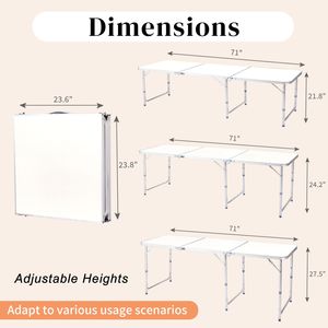 "Aluminum Foldable <b>Table</b> 180x60x70cm White Portable for Bedroom Kitchen Outdoor Gym" - Product Image 5