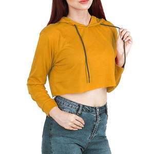 Sudadera Corta con Capucha para Mujer, Manga Larga, Estilo Casual Urbano, Mezcla de Algodón Suave, Sudadera Corta a la Moda - Product Image 1