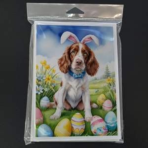 Whimsical Welsh Springer Spaniel <b>Easter</b> Egg Hunt <b>Pack</b> 8 Blank A7 Size 5x7 Note <b>Cards</b> with Envelopes for Greeting Purpose - Product Image 3
