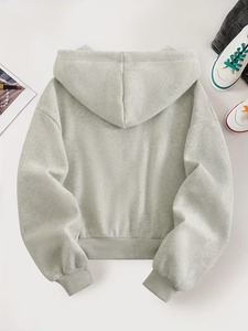 Wholesale Custom LOGO Female White Cropped Hoodies Women Cotton <b>Crop</b> <b>Top</b> Hoodie Cotton Blend Knitted Autumn Wear - Product Image 2