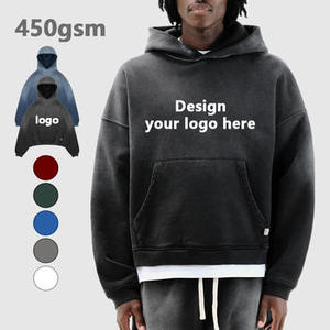 Sudadera con capucha personalizada para hombre, al por mayor, de algodón 100% de alto gramaje, estilo oversize, vintage, desgastada, lisa, de forro polar - Product Image 4