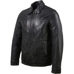 Chaqueta de Cuero Clásica Negra con Cierre Frontal para Hombre, Modelo 2025, con Cuello Camisero, Estilo Vintage SFM1804 para Motociclismo y Automovilismo - Product Image 3