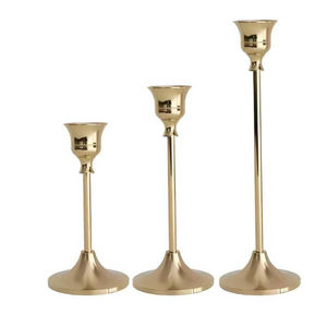 Elegantes Portavelas Cónicos de Metal Chapado en Latón, Juego de 3 Candelabros Decorativos para Centros de Mesa de Boda, Decoración de Mesa para el Hogar - Product Image 1
