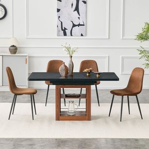 Modern Luxury 4-Piece Dining Room Set 59-71 Inch Expandable <b>Pull</b> Table with Technological Fabric Chairs Contemporary <b>Light</b> Style - Product Image 2