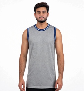 Maillot de basket sans manches gris pour homme, col rond en mesh respirant, coupe classique, vêtements de sport pour adulte, 100% polyester, grandes tailles - Product Image 1