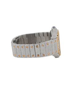 Montre-bracelet mécanique unisexe personnalisée faite à la main, chronographe, entièrement sertie de moissanite VVS, or blanc, cadran blanc, entièrement personnalisable - Product Image 2