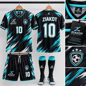 Wholsale Direct ZIAKOT INDUSTRY Best Selling Custom <b>Black</b> Aqua-<b>White</b> Sublimation Soccer Uniform Jersey - Product Image 1