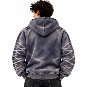 เสื้อฮู้ดซิปผู้ชายสีเทาแบบวินเทจลายกราฟิกสไตล์สตรีทแวร์ - Product Image 4