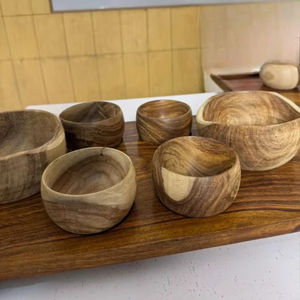Ensemble de bols en bois de qualité supérieure, bols sculptés à la main pour la cuisine, la salle à manger, les salades, les soupes, le riz, les collations, écologiques, pour servir sur la table - Product Image 1