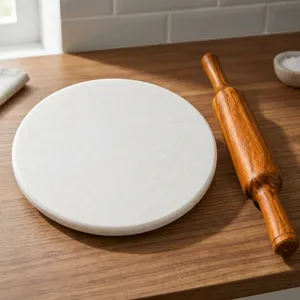 Ensemble Chakla Belan en marbre naturel avec planche à rouler en bois et rouleau pour la préparation de Roti, Chapati, Paratha, Puri - Ustensile de cuisine pour étaler la pâte - Product Image 5