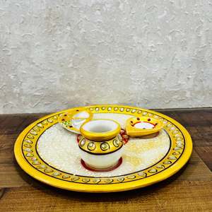 ชุดลายหินอ่อนสีขาวทำมือพร้อมดิยะและโชปราชุด kundan meenakari ของตกแต่งบ้าน - Product Image 2