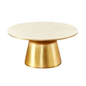 Table basse d'appoint moderne de luxe avec plateau en marbre et piètement en métal doré, design rond, table basse décorative pour jardin - Product Image 6
