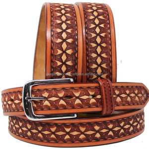 Unisex lujo occidental hebilla tallada a mano floral en relieve vaquera vaquero grano completo cuero occidental herramientas cinturón para hombres y mujeres - Product Image 3