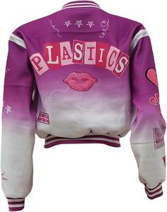 Chaqueta Varsity Corta Bordada para Mujer OEM con Letras 3D y Bordado, Dobladillo y Puños Acanalados, Logotipo Personalizado, Venta al por Mayor, MOQ 50 unidades - Product Image 6