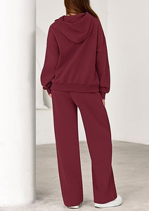 Ensemble de survêtement d'hiver décontracté pour femme, couleur unie, 2 pièces, écologique, 65% coton molletonné, coupe régulière, pantalon large, à capuche - Product Image 4