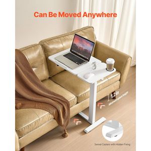 Bianco portatile Overbed tavolo 4 ruote nascoste Flip Desktop angolo di altezza regolabile rotolamento computer portatile scrivania portabicchieri per l'home Office - Product Image 5