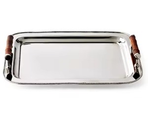 Middle East Look <b>Silver</b> Metal Serving <b>Tray</b> with Round Handles <b>Mirror</b> Finish Nordic Home Decor Luxury <b>Trays</b> for Fruit & Tea Use - Product Image 3