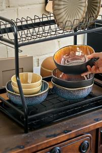 Bol de service en céramique exclusif, éclatant avec sa glaçure bicolore, design profond à pied, finition durable, sans danger pour les aliments, idéal pour la décoration de table. - Product Image 4