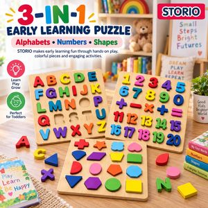STORIO Juego de rompecabezas de madera con letras del alfabeto y números para niños, juguete educativo para aprender letras, matemáticas y geometría - Product Image 6