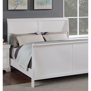Letto matrimoniale moderno a slitta, colore bianco, include testiera e pediera, in compensato, struttura letto singola, mobili per camera da letto - Product Image 2