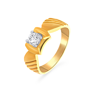 Glowing Moments <b>Men</b> Solitaire <b>Ring</b> Luxury Classic Round Cut Diamond Solitaire <b>Ring</b> with Tapered Yellow Gold Band - Product Image 1