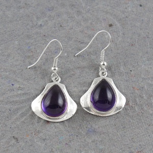 925 Sterling <b>Silver</b> Pear Shape Amethyst <b>Dangle</b> <b>Earrings</b> for Women Handmade Gemstone Drop <b>Earrings</b> - Product Image 2