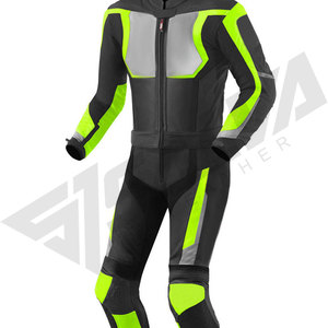 Traje de Motociclismo Salva de Cuero para Hombre, Manga Larga, con Codura, Negro con Bloques de Verde Neón, Resistente al Viento, Equipo de Protección Completo - Product Image 3