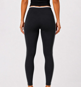 Leggings de yoga noirs à taille haute avec bande latérale, longueur intégrale, en Spandex et Nylon, sans couture, extensibles dans les quatre sens - Product Image 4