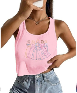 Camiseta sin mangas de verano para mujer, cuello redondo, formal, transpirable, 100% algodón jersey 120g, con decoración de malla, personalizada con estampado. - Product Image 1