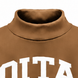 Sweat-shirt unisexe marron camel à col montant oversize, coupe ample, manches longues, épais, imprimé personnalisé, style streetwear décontracté - Product Image 3