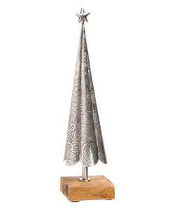 Handmade Metal <b>Christmas</b> <b>Tree</b> Decor Silver Embossed Design Star Top Wooden Base Centerpiece Holiday <b>Table</b> Decoration - Product Image 1
