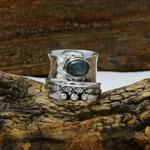 Labradorite Gemstone 925 Sterling Silver <b>Spinner</b> <b>Ring</b> Fidget <b>Ring</b> Handmade Meditation Anxiety <b>Ring</b> for Women - Product Image 3