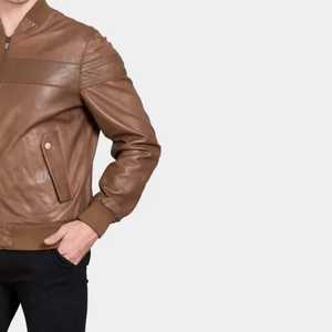 Chaqueta Bomber Calefactable de Cuero Genuino Marrón para Hombre, Cuello Mao, Cierre de Cremallera, Ropa Casual de Invierno, Manga Regular, Color Sólido - Product Image 2