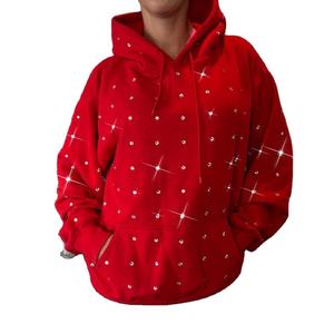 Sweat-shirt à capuche pour homme 100% coton avec strass, sweat-shirt à capuche orné de cristaux, haut à capuche doux et décontracté, style streetwear d'hiver - Product Image 1
