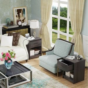 Wooden End <b>Side</b> Table Nightstand with Drawer Storage Shelf - Product Image 2