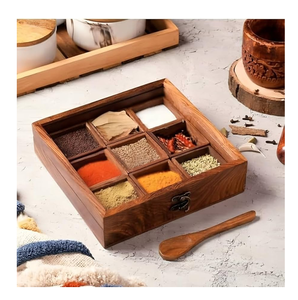 Wood Spice <b>Box</b> Glass Lid 9 Compartments Wooden Spoon Food Grade Dishwasher-Safe <b>Herb</b> Storage Container for Kitchen Use - Product Image 5
