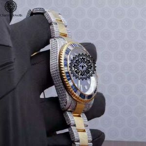 Charm Jewells Montre de luxe pour homme en acier inoxydable avec diamants, 40 mm, analogique, mécanique, verre cristal, 10 bars, résistante à l'eau, date automatique - Product Image 5