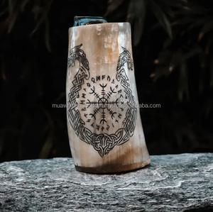 Taza de Cerveza de Cuerno de Buey de la Mejor Calidad, Taza de Cerveza de Cuerno de Buey Tallada a Mano, Grabado, Taza de Cuerno Vikinga Natural para Beber a Bajo MOQ - Product Image 1