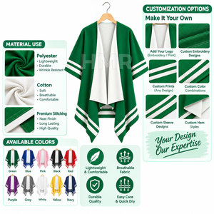 HMR Sorority Sisterhood Green White Striped <b>Poncho</b> Batwing Sleeve Long Casual Sweater 100% Polyester Sweater - Product Image 6