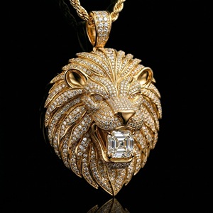 Pendentif Tête de Lion en Moissanite Ronde Taille Brillant, Plaqué Or Rose, Collier Charme Unisexe, Bijou Hip Hop, Cadeau - Product Image 2