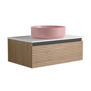 30 Wall-Mounted <b>Bathroom</b> <b>Vanity</b> with Pink Art Ceramic Sink and 1 Soft-Close Drawer Plywood (KD Packing) - Product Image 1