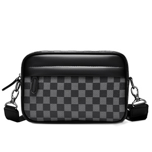Waterproof Men Plaid PU Crossbody Bag Durable <b>Small</b> Square Polyester Shoulder Bag Casual Daily <b>Purse</b> - Product Image 5